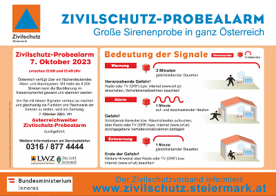 Zivilschutz-Probealarm am 7.10.2023 Große Sirenenprobe in ganz Österreich
